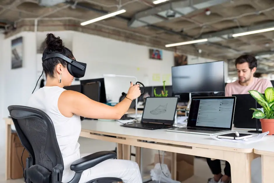 a woman wearing a vr headset