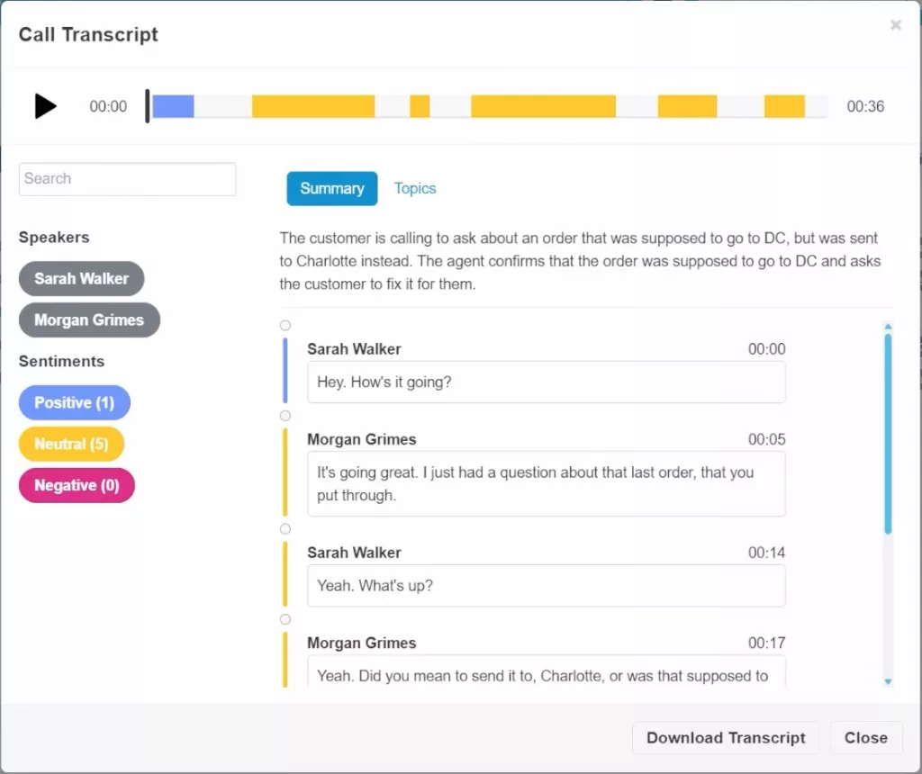Transcription detail in the Stratus Portal